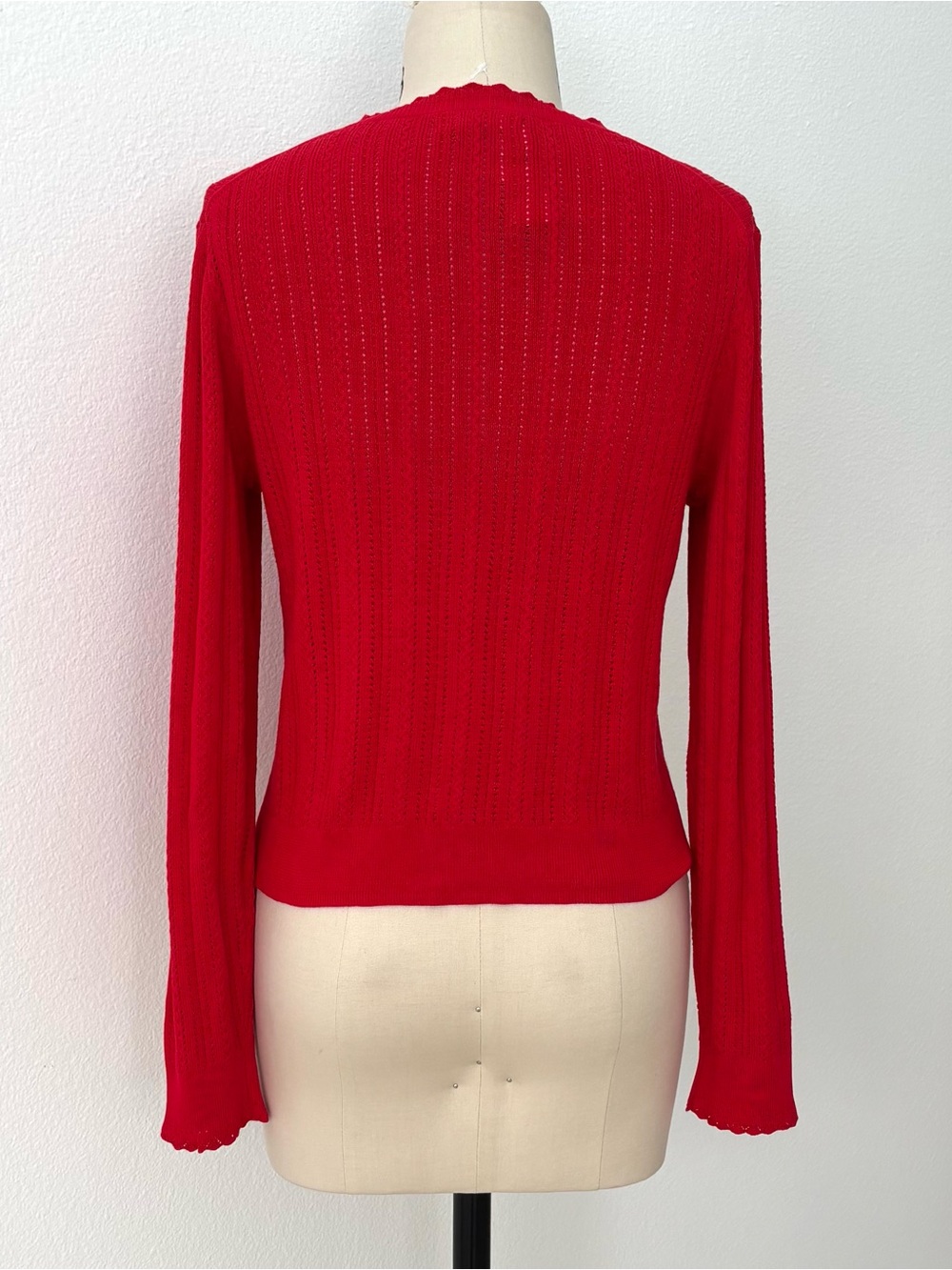 J.Crew Jackie Pointelle Cardigan NWT Premium Ultra-Fine Cotton Red Size L - Picture 7 of 10